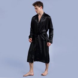 2017 Men's Satin Solid Robes Bathrobe Long Sleeve Nightgown Loose Plus Size Sleepwear Dressing Gown for Male