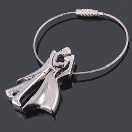 Wholesale 100pcs/lot Wedding Gifts Bride and Groom Metal Keychains/Lover Key Chains for Event Party Supplies