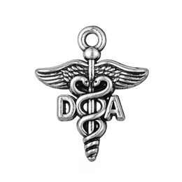 18.5*22.5mm Dental Caduceus Congratulations DA Charm Pendant for Necklace Medical Jewellery 20pcs
