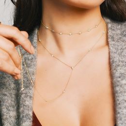 925 sterling silver layer long chain necklace for women wedding with gold silver Colour plated cz paved station Jewellery