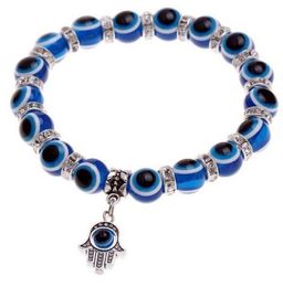 20pcs Blue Evil Eye Crystal Bracelet Charm Lucky Hand Fatima Bracelets