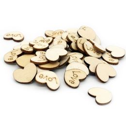 100pcs Rustic Wooden Wood Love Heart Wedding Table Scatter Decoration Crafts E00812