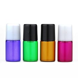 Hot 1200Pcs 2ml Empty Mini Roll-On Glass Bottles WITH Metal Roller Ball Red Purple Blue Green Amber Clear Essential Oil Sample Bottles 2CC