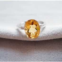 Hot sale solid silver sterling 925 rings 7*9mm 100% natural citrine ring birthday gift for woman silver Jewellery