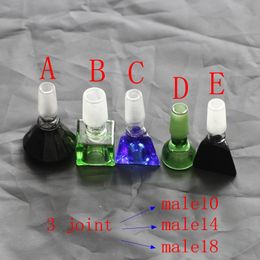 3 Styles Coloured Diamond Cut Glass Bowl For Bong Hookahs 14.5mm 18.8mm male smoking