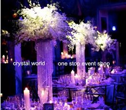 Metal Flower tall acrylic crystal Trumpet Vases Centrepieces For Wedding