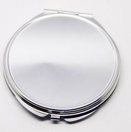 Free shipping 100pcs/lot Blank Metal Compact Mirror Cases Round Metal Makeup Mirrors Silver Colour