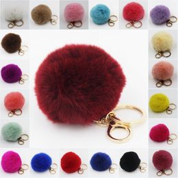 Real Fur Fluffy Rex Rabbit Hair Pompom Ball Key Chain Clip Fuzzy 24colors option #R410