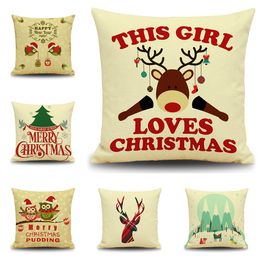 DHL XMAS Cushion Cover Cute Cartoon Christmas Animals Owl Reindeer Christmas Tree Pillow Case Christmas Decor Home Sofa Couch Square Pillow