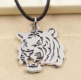 20pcs Tibetan Silver Pendant tiger head Necklace Choker Charm Black Leather Cord
