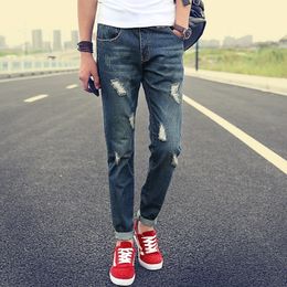 Wholesale-2016 New Fashion Mens Ripped Jeans Famous Brand Skinny Jeans Men High Quality Ripped Jeans For Men Oversized Male Jeans Pants