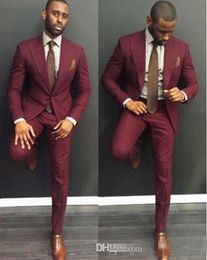 2 Pieces Men Suits Red Wine Wedding Suits For Men Top Quality Slim Fit Groom Formal Wear