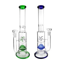Top selling green Colour windmill one honrycomb glass bongs for tabacco use with 14 inches 18mm female joint (ES-GB-155-1)