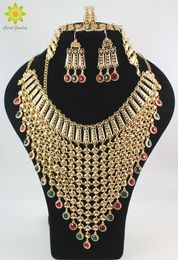 New African Costume Jewelry Set Gold Plated Statement Necklace Earrings And Bracelet For Women Wedding Free Shipping