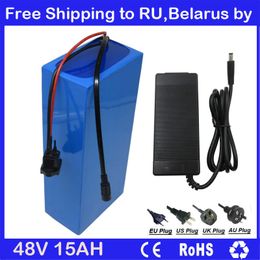 Free shipping To RU Belarus 48V 15AH Electric Bike Lithium ion battery 48V Bike battery with PVC case 20A BMS 54.6V 2A charger