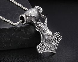 High Quality Punk Gift Heavy weight 109g Biker Stainless Steel Goat Thors Hammer Men's Pendant Necklace 4mm*22" Rope Chain