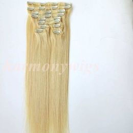 120g 10pcs1Set Clip in Hair Extensions Brazilian Human Hair 20 22inch 613Bleach Blonde indian straight Hair extensions4776195MZSI