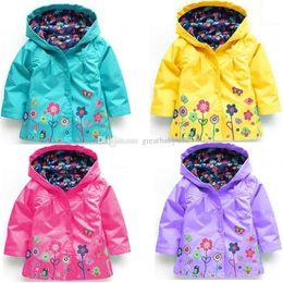 Girls flower Raincoat 9 Colours Kids Fashion Clothes Winter baby Hooded Tench coats Jacket for Windproof Outwear C3169