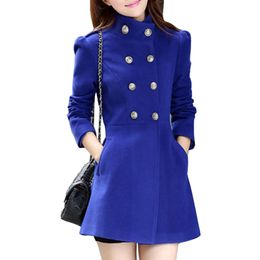 Wholesale-2016 Autumn And Winter Long Sleeve Bouble Breasted Stand Collar Women Coat Ladies Warm Overcoat Casaco Feminino WWN249