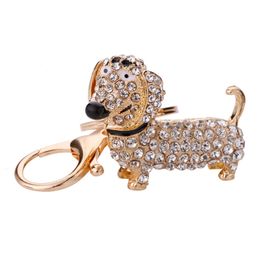 Europe And The United States Jewelry Alloy Diamond Cartoon Dachshund Key Chain Rhinestone Bag Decorative Gold-Plated Pendants