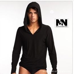 Wholesale-New N2N Brand pajamas setslong sleeve drawstring sleepwear for men high quality with hat ice silk comfortable hot suit nightgown