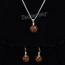 New Arrive Brown Disco Ball Pendant Earrings And Necklace For Girls Rhinestone Jewellery Set 10 Sets Wholesale