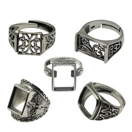 Beadsnice Vintage Style Rings Thailand Silver Ring Setting 925 Sterling Silver Square Ring Base Wholesale Adjustable ID 34108