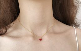 925 Sterling Silver Love Necklace Small Red Heart Female Cavicle Chain Necklace