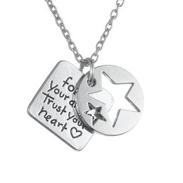 Follow Your Dream Trust Your Heart Star in Round & Square Pendant Quote Necklace for Women Teen Girls