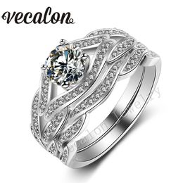 Vecalon Cross Wedding ring set for women Round cut 2ct Simulated diamond Cz 10KT White Gold Filled Female Engagement Band ring