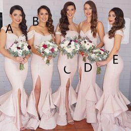 Charm Sequins Mermaid Champagne Bridesmaid Dresses 2017 Sexy Five Different Styles Custom Made Wedding Guest Dresses With Split Side