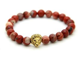 New Design Jewellery Wholesale 10pcs/lot 8mm Red Stone Antique Gold Lion Head Bracelets Mens Bracelets