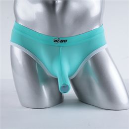 Man Novelty Briefs Underwear Sexy Ultra Thin Ice Silk Elephant Nose Exposing Penis U Convex Gay Erotic Hollow Out Underwear Briefs for men