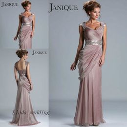 2019 High Quality Janquie Evening Dress Backless Long Chiffon Party Prom Gown Mother of Bride Dress