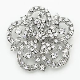 High Quality Rhodium Plated 2.6 Inch Huge Flower Clear Crystals Brooch For Wedding Stunning CZ Zircon Rhinestone Women Jewelry Brooch