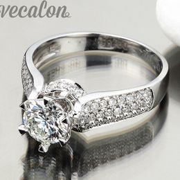 Vecalon Luxury ring wedding Band ring for women 1.5ct Cz diamond ring 925 Sterling Silver Female Engagement Finger ring