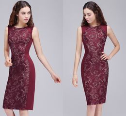 Vintage Burgundy Lace Sheath Mother of the Brides Dresses Jewel Neck Tea Length Cheap Mother Dresses For Special Occasions Real Photo CPS681