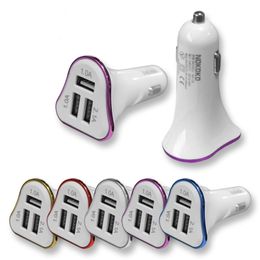 3 Ports USB Car Charger New Design Elegant White Body Colorful Frame 2.1A Fast Charging Car Charger For Samsung S8plus S8 HTC LG Free DHL
