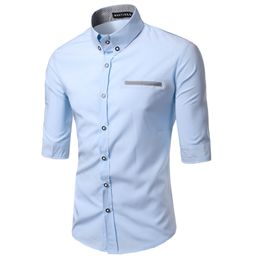 Hot Sale Spring New Fashion Casual Slim Fit Three Quarter Sleeve Mens Dress Shirts Korean Leisure Styles Shirt M-XXXL C14