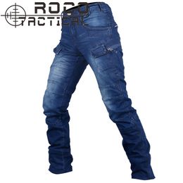 Wholesale-Quality Mens Straight Tactical Cargo Jeans Outdoor Casual Multi-Pockets Urban Denim  Tactical Jeans Denim Blue Cordura