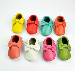 wholesale bowknot baby moccasins genuine leather prewalk baby booties toddler shoes 100 head layer cow leather first walker baby shoes