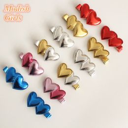 Synthetic PU Leather Double Love Heart Design Shinning Hair Clips 30pcs/lot Baby Girls Barrettes Bestseller Felt Kids Hairpins