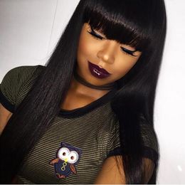 Hot simulation human hair Wig long straight full black Wig With bangs Fashion Style hair in large stock free shipping Hot simulation human hair Wig long straight full black Wig With bangs Fashion Style hair in large stock free shipping