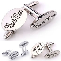 Stylish Letter Cufflinks Silver Plated Oval Handstamped Father of the Groom/Bride French Shirt Cuff Links Father's Wedding Christmas Gift