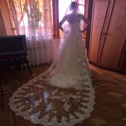 New Hight Quality 3 Meters New Long White Ivory Wedding Veil cathedral short Lace Edge With Comb One Layer applique
