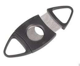 New Pocket Stainless Steel Double Blade Cigar Cutter Scissors Plastic Handle Portable Tools black color free shipping