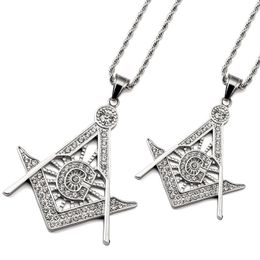 Couple masonic pendant Jewellery freemason AG emblem symbol pendant hip hot punk rock pendants necklace with shining crystals cz stones