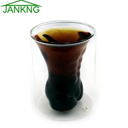 JANKNG 1Pcs Double Wall Glass Cup Muscle Man Novelty Handsome Man Mugs For Whiskey Wine Vodka Home Drinking Ware Man Gift Cup