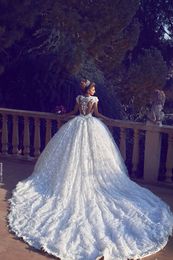 2017 Full Lace Gorgeous Ball Gown Wedding Dresses Sheer Neck Appliques Open Back Custom Made Plus Size Wedding Gowns For Pregnant Women