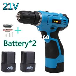 21V two speed Rechargeable charge Cordless electric drill household hammer Manual electric screwdriver power tool 2*battery sets